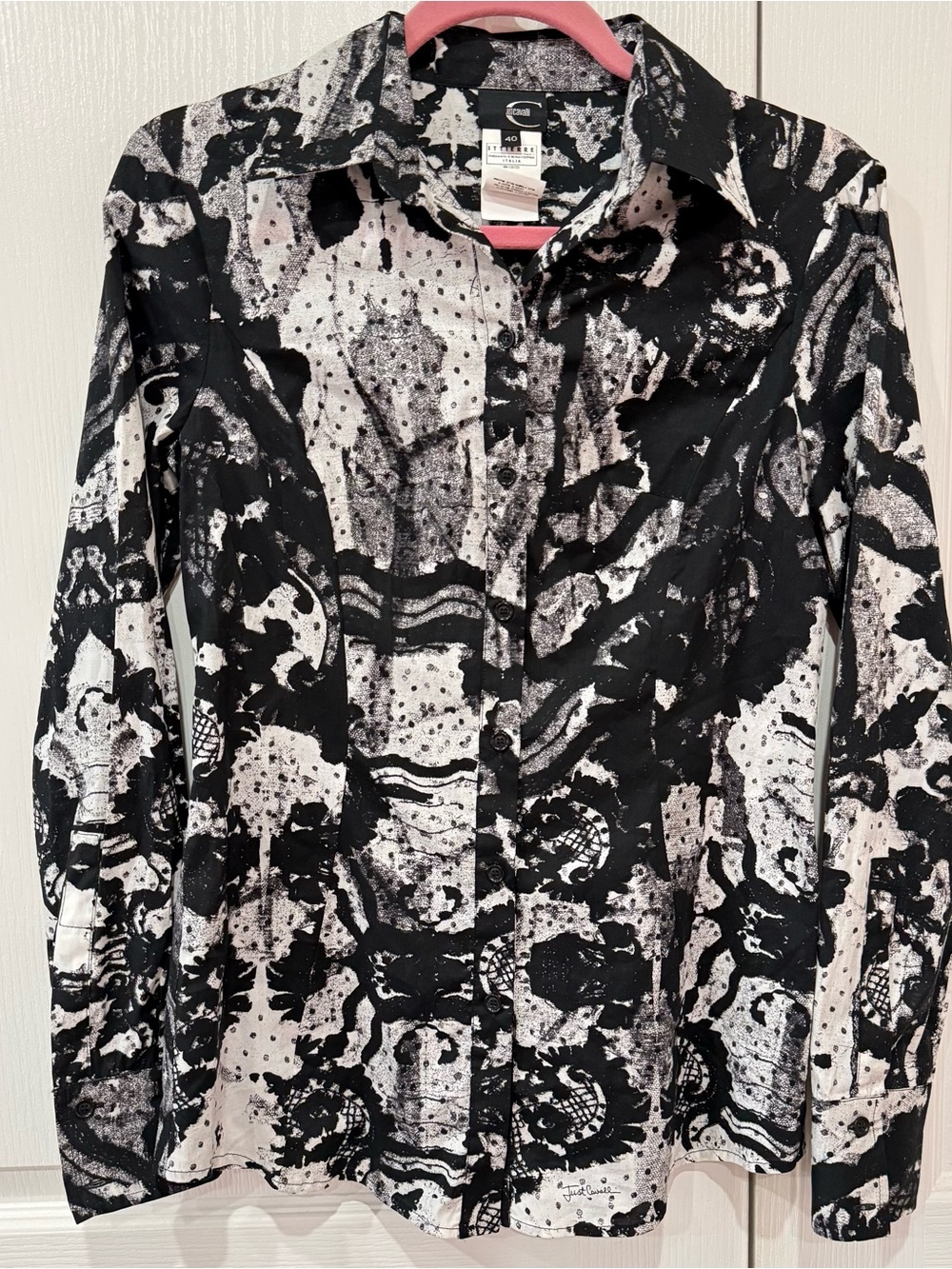 Just Cavalli Black & White Abstract Button-Up